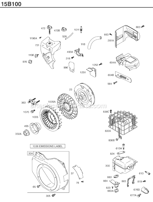 Page E Diagram and Parts List for 15B100SERIES 0018-0645 Briggs and Stratton Engine